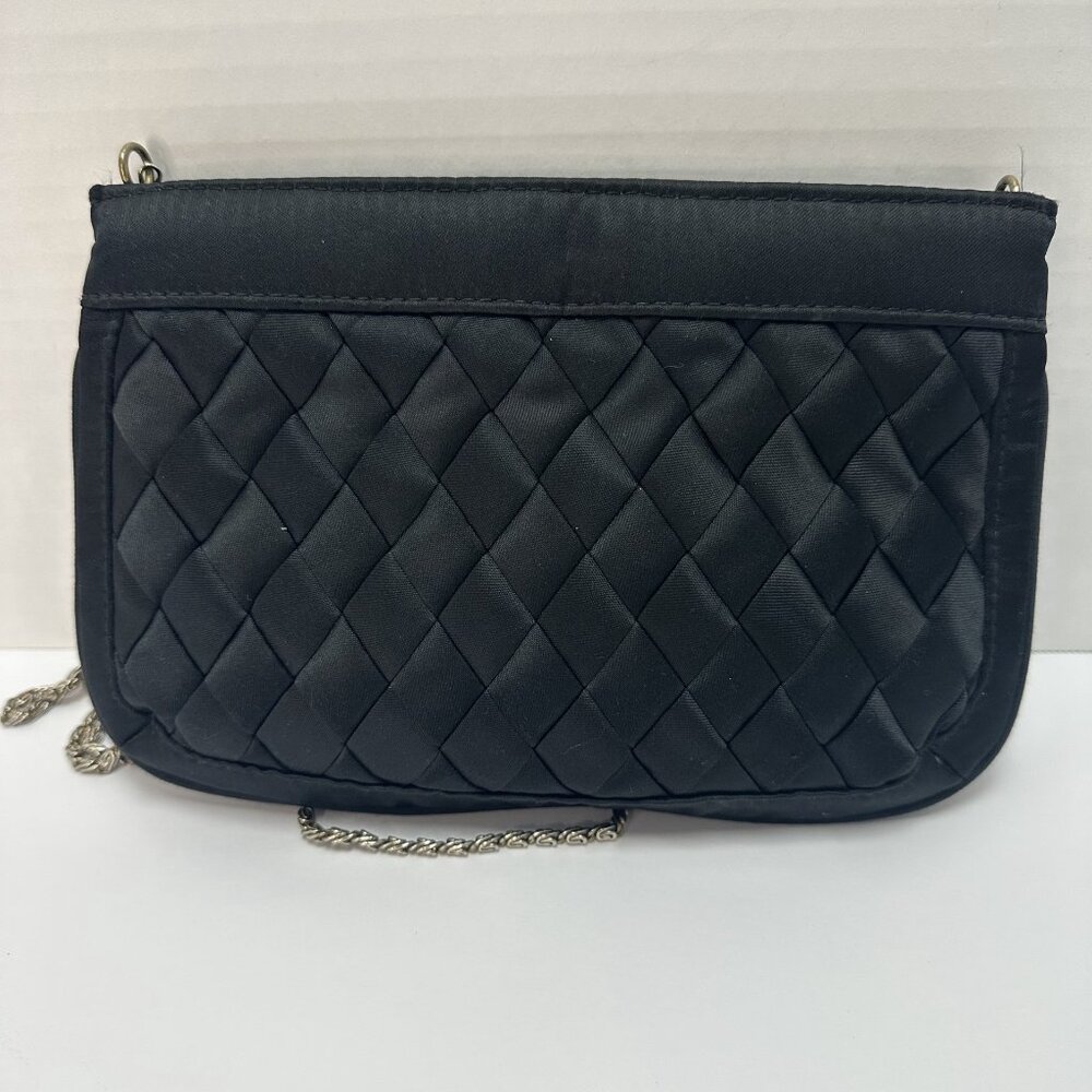 Vintage Walborg Women's Black Satin Quilted Evening Bag Long Strap Eveningwear